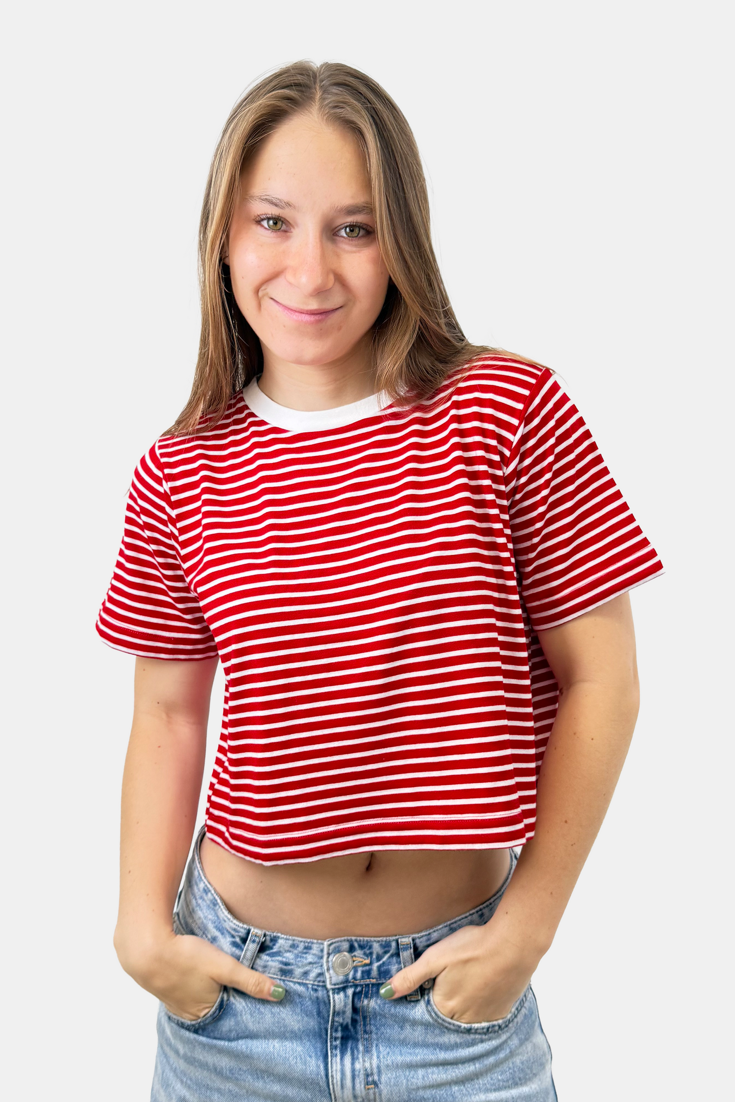 Crop Boxy fit Listado rojo (8875103617277)