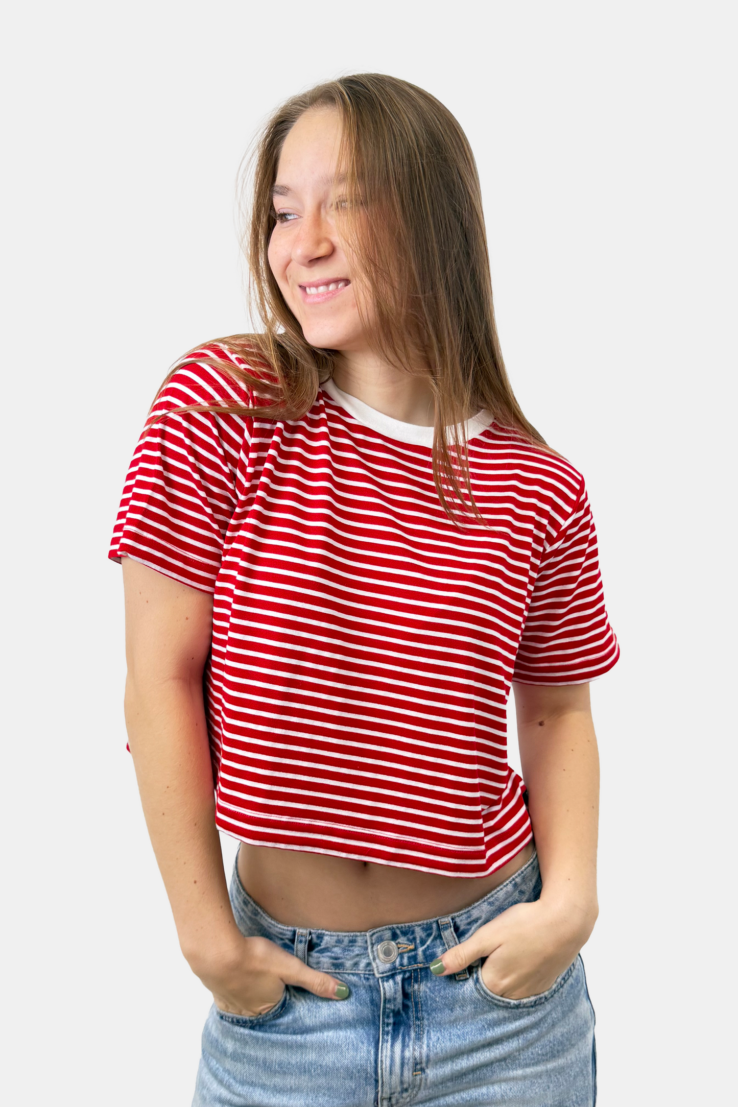Crop Boxy fit Listado rojo (8875103617277)