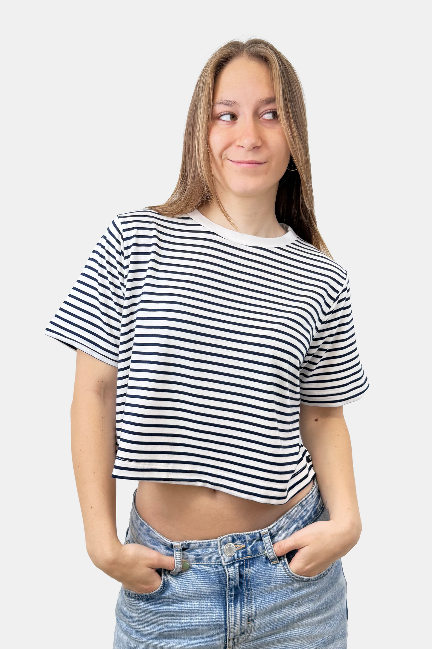 Crop Boxy fit Listado azul (8875104043261)