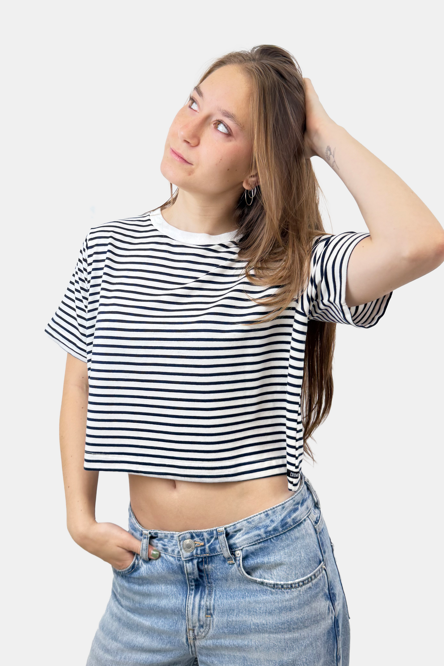Crop Boxy fit Listado azul (8875104043261)