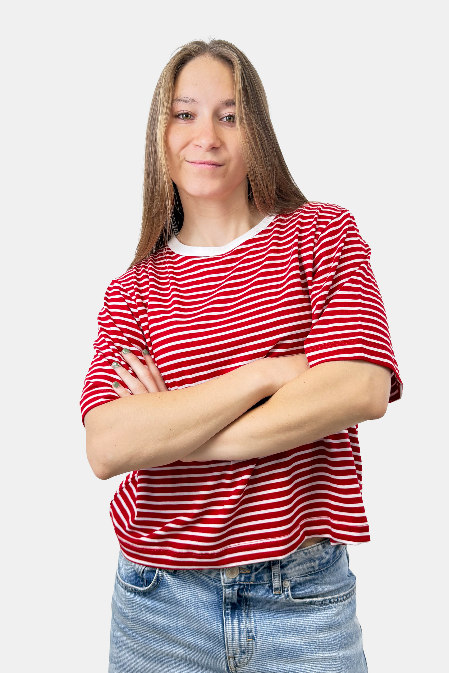 Crop Boxy fit Listado rojo (8875103617277)