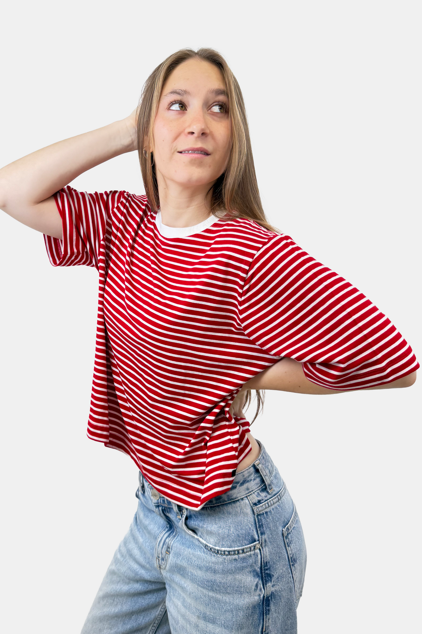 Crop Boxy fit Listado rojo (8875103617277)