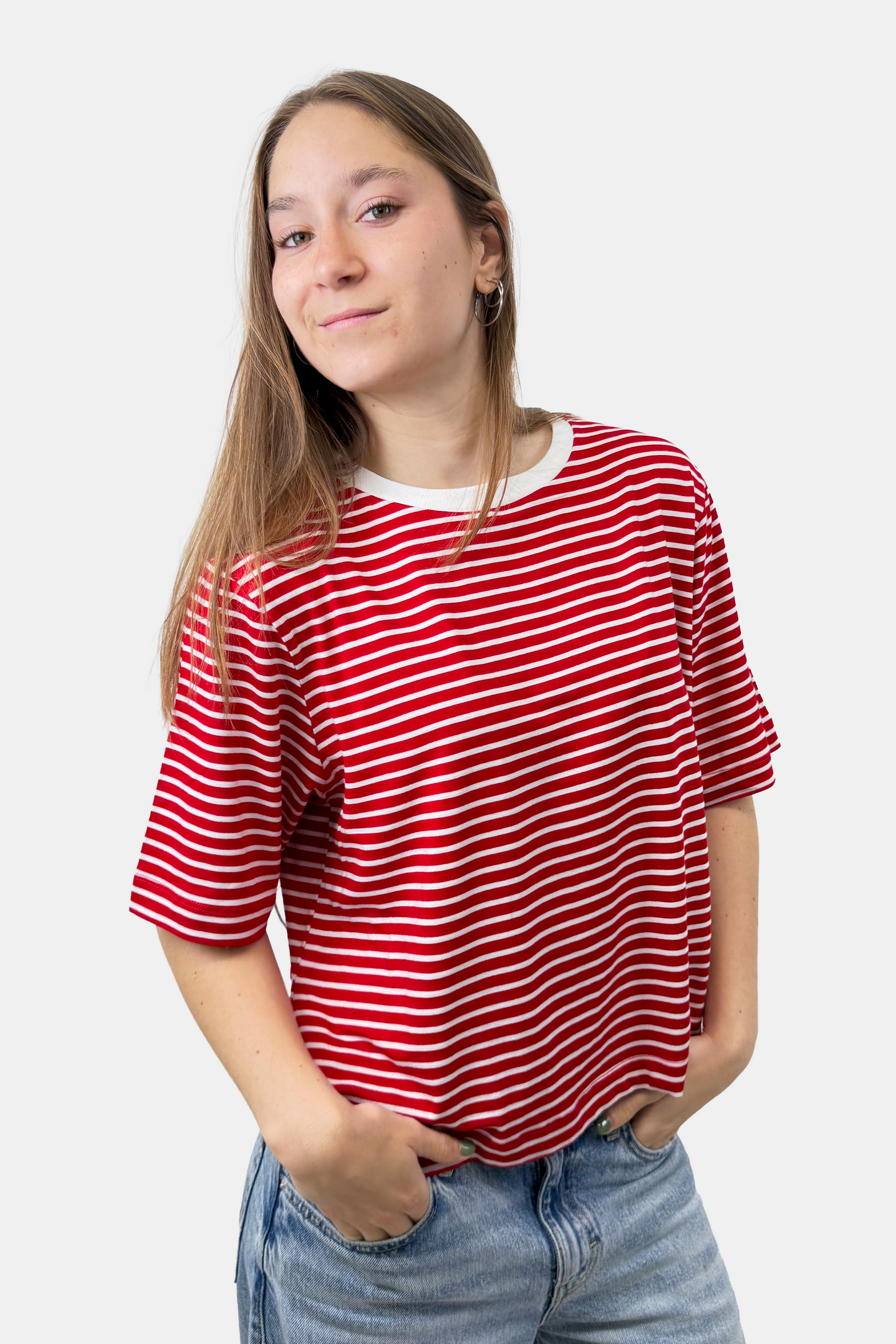 Crop Boxy fit Listado rojo (8875103617277)