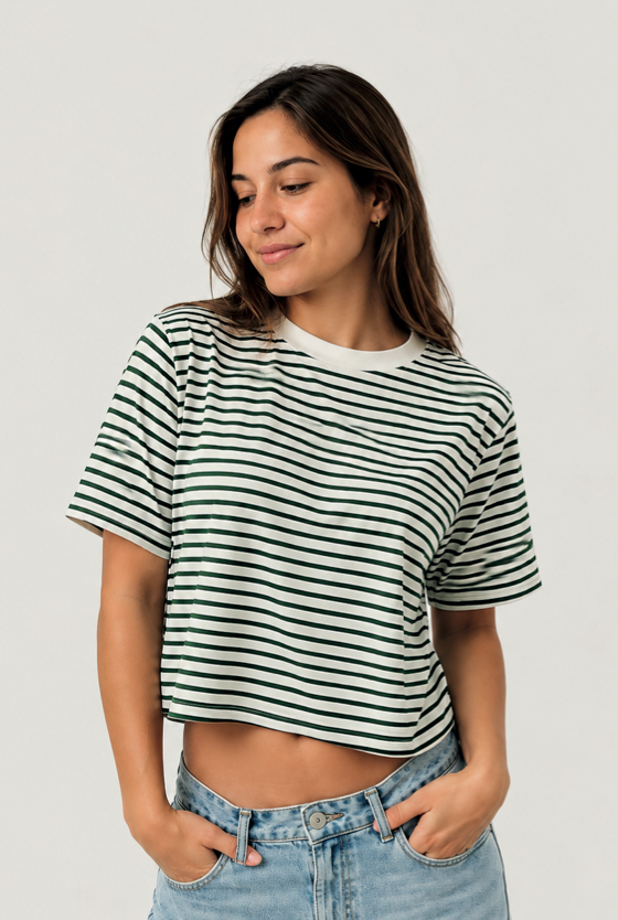Crop Boxy fit Listado verde