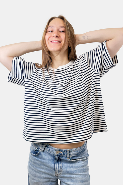 Crop Boxy fit Listado azul (8875104043261)