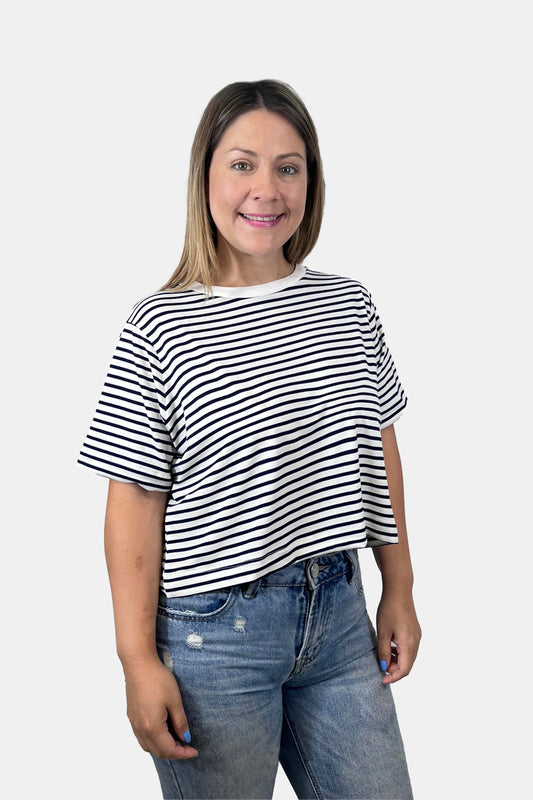 Crop Boxy fit Listado azul (8875104043261)